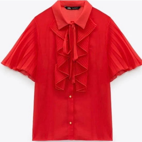 Zara Red Ruffle Blouse - Picture 2 of 14